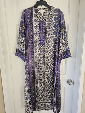 Oscar de la Renta Purple and Olive Floral Tunic